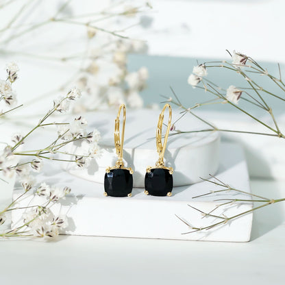 Black Onyx Solitaire Drop Lever Back Earrings