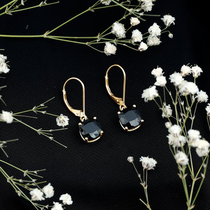 Black Onyx Solitaire Drop Lever Back Earrings