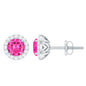 Lab Created Pink Sapphire and Diamond Halo Stud Earrings