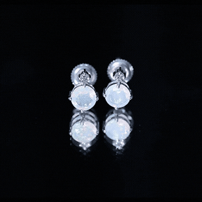 Ethiopian Opal Diamond Solitaire Stud Earrings