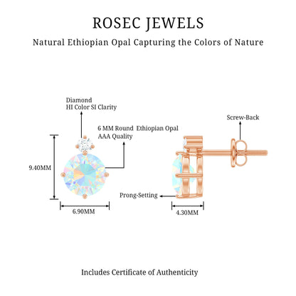 Ethiopian Opal Diamond Solitaire Stud Earrings