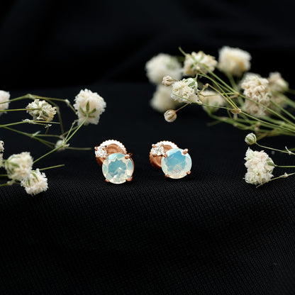 Ethiopian Opal Diamond Solitaire Stud Earrings