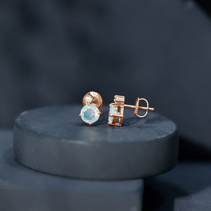 Ethiopian Opal Diamond Solitaire Stud Earrings