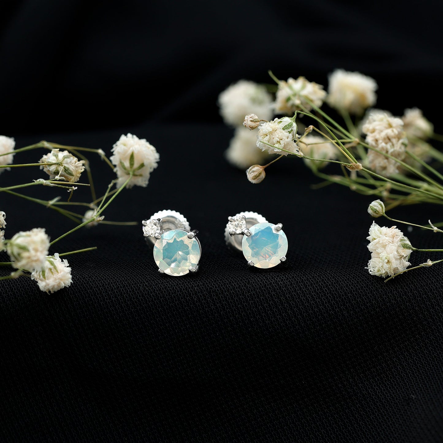 Ethiopian Opal Diamond Solitaire Stud Earrings