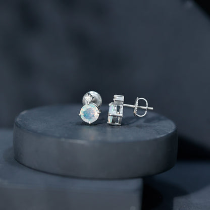 Ethiopian Opal Diamond Solitaire Stud Earrings