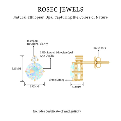 Ethiopian Opal Diamond Solitaire Stud Earrings