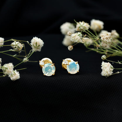 Ethiopian Opal Diamond Solitaire Stud Earrings