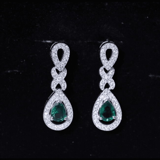 Silver Lab Grown Emerald Wedding Dangle Earrings With Certificate