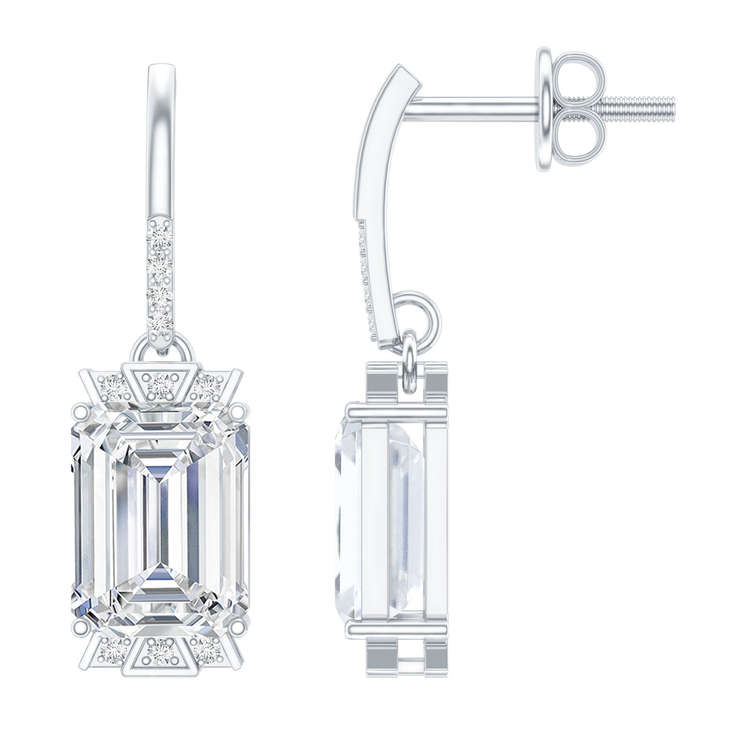 3.5 Carat Emerald Cut Moissanite Drop Earrings for Women
