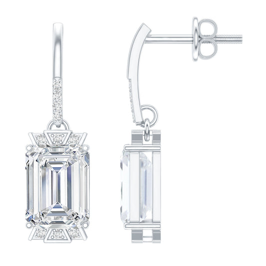 3.5 Carat Emerald Cut Moissanite Drop Earrings for Women