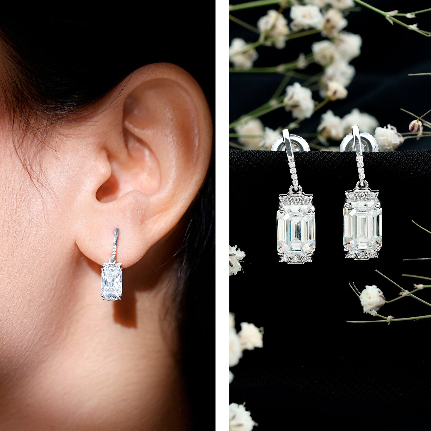 3.5 Carat Emerald Cut Moissanite Drop Earrings for Women