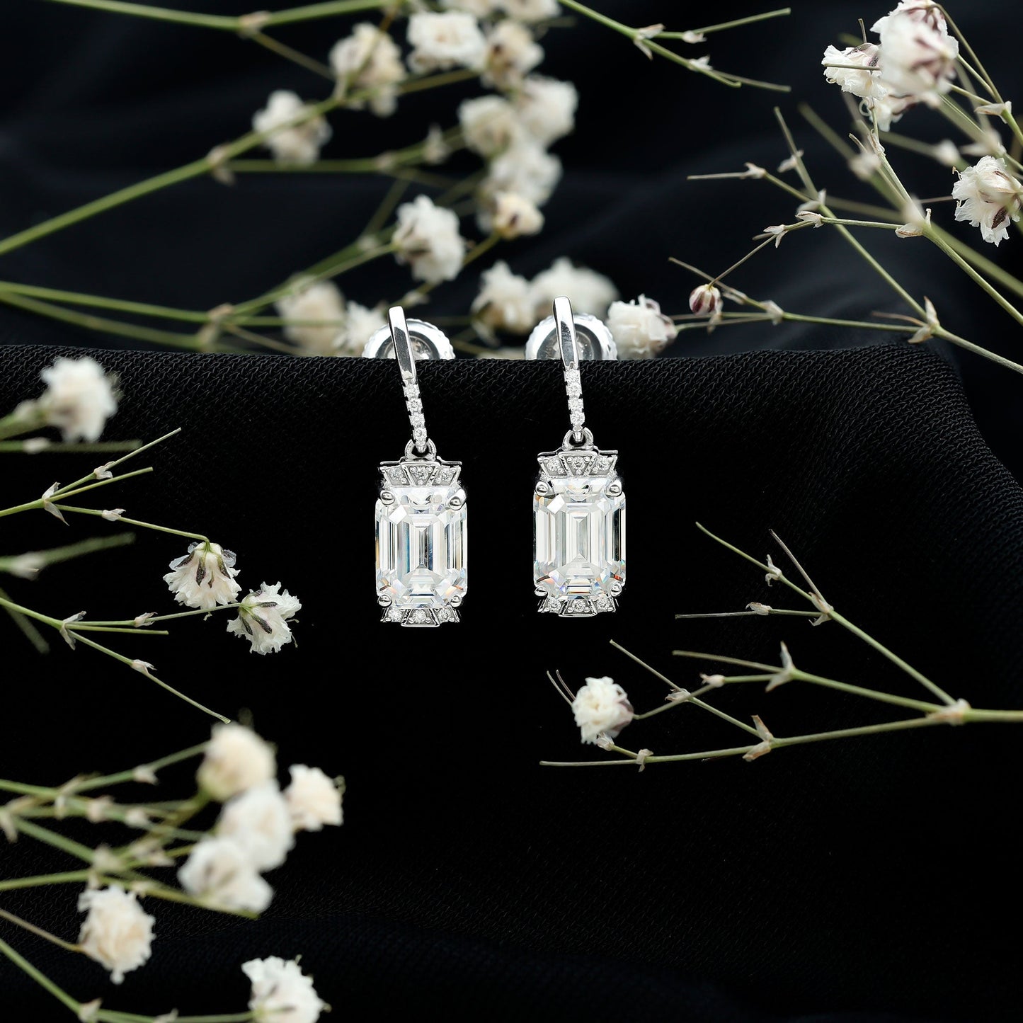 3.5 Carat Emerald Cut Moissanite Drop Earrings for Women
