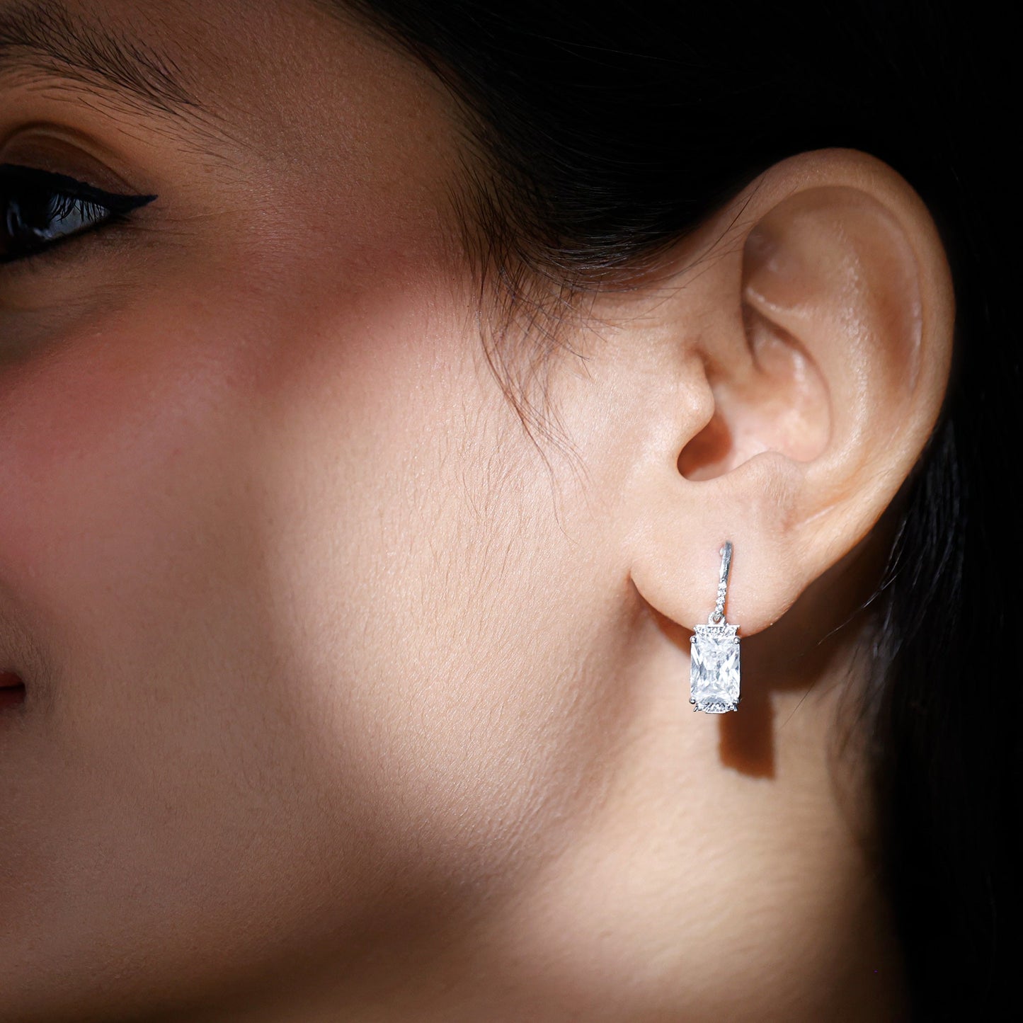 3.5 Carat Emerald Cut Moissanite Drop Earrings for Women