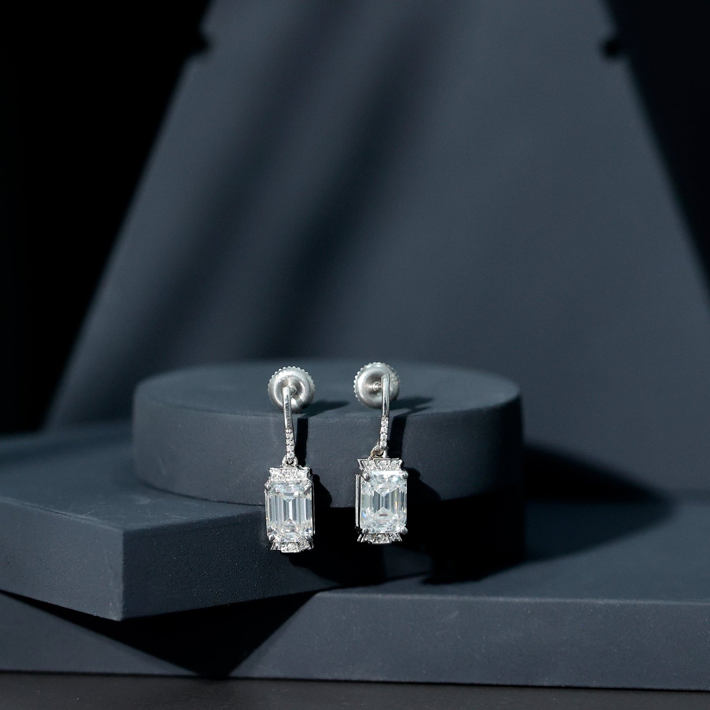 3.5 Carat Emerald Cut Moissanite Drop Earrings for Women