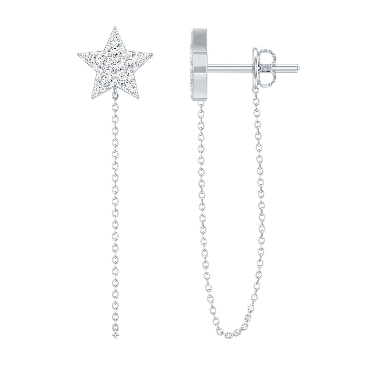 Certified Moissanite Star Chain Earrings For Women