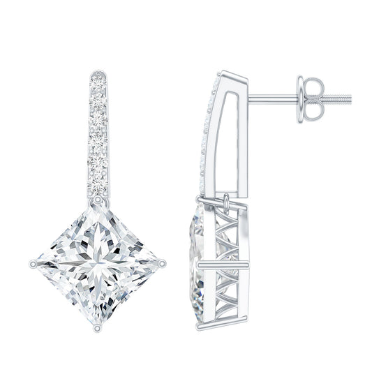 Certified 6 Carat Princess Cut Moissanite Drop Earrings in Silver