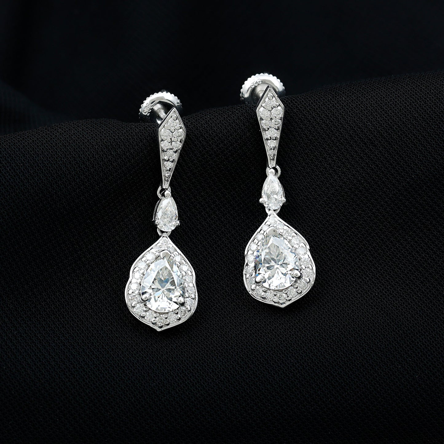 Moissanite Bridal Dangle Earrings in Silver