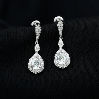 Moissanite Bridal Dangle Earrings in Silver