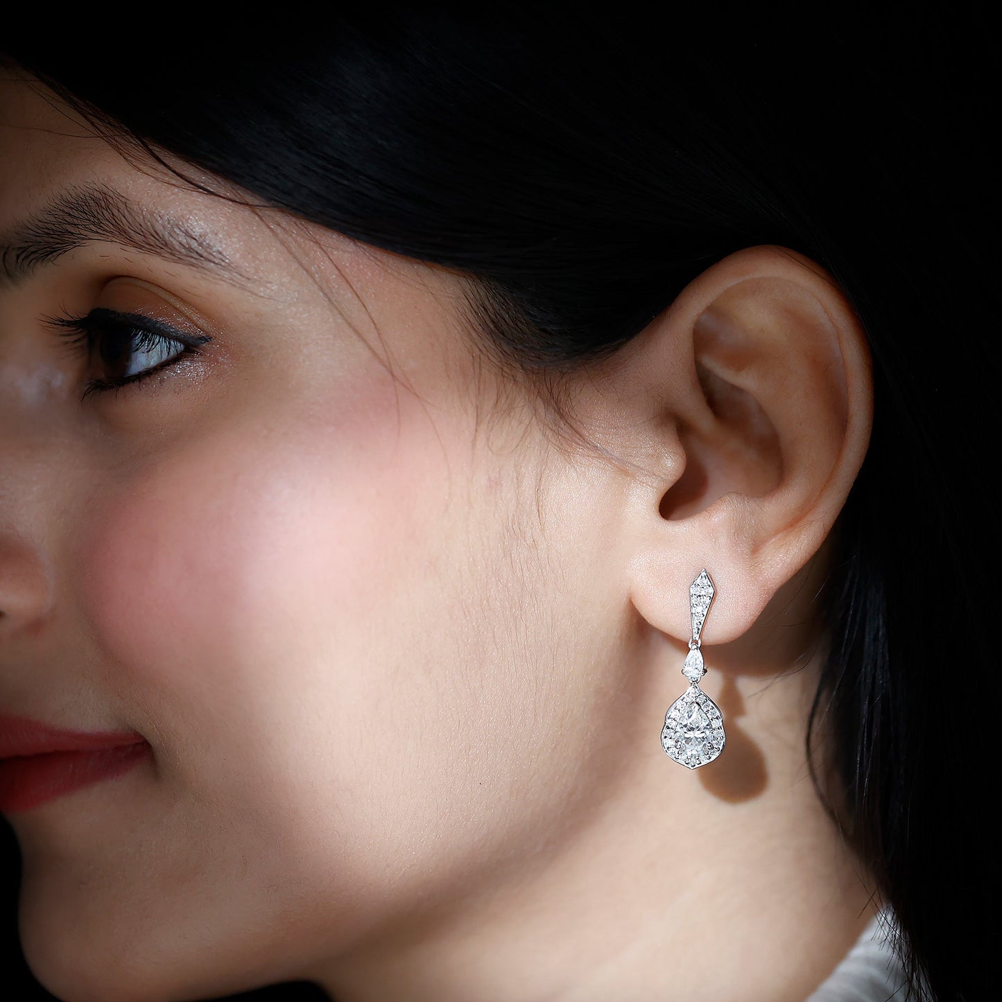 Moissanite Bridal Dangle Earrings in Silver