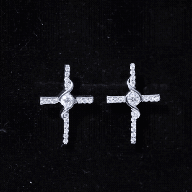 Certified Moissanite Cross Stud Earrings in Silver
