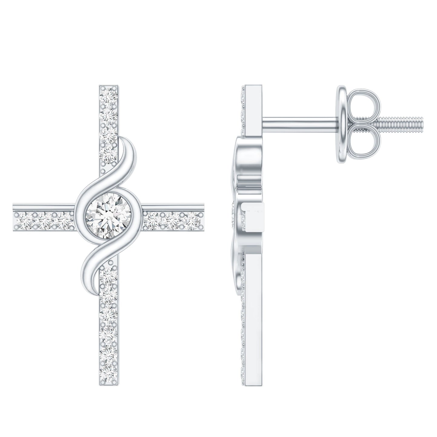 Certified Moissanite Cross Stud Earrings in Silver
