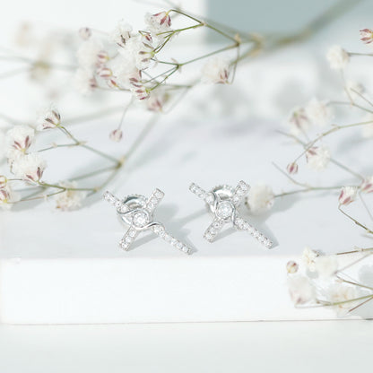 Certified Moissanite Cross Stud Earrings in Silver