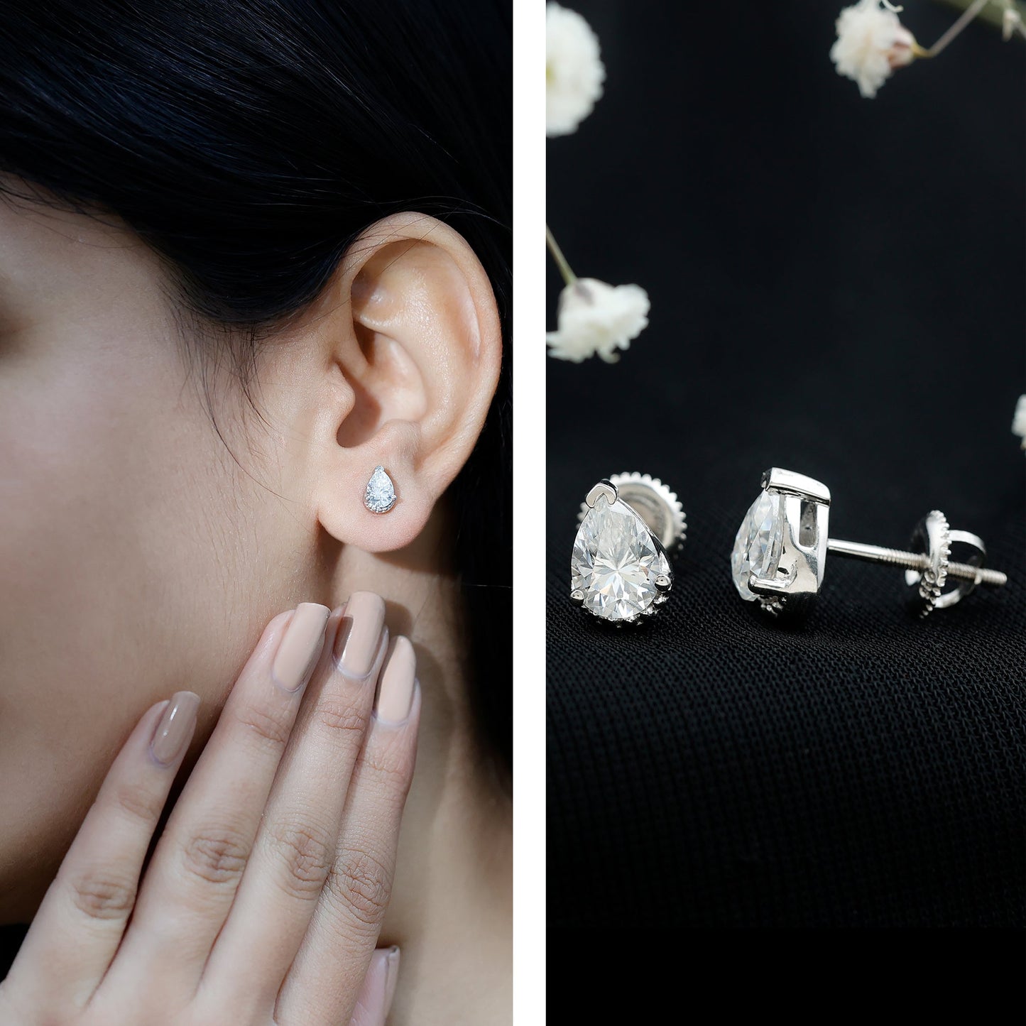 Certified 1.5 Carat Pear Shaped Moissanite Stud Earrings