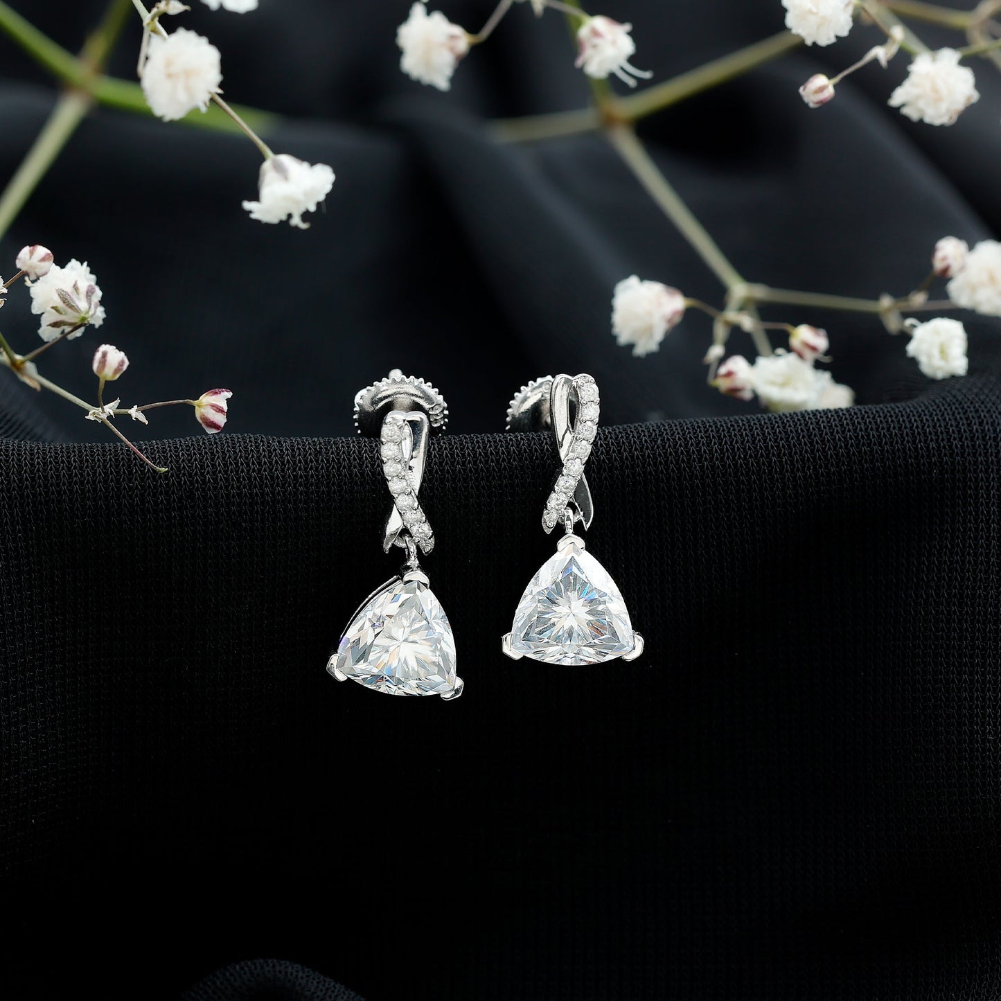 Certified 3 Carat Trilliant Cut Moissanite Infinity Drop Earrings