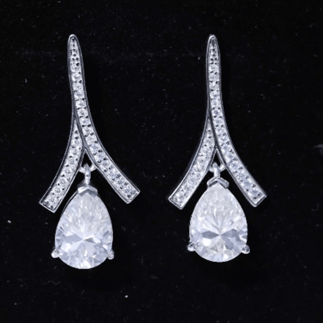 Pear Shaped 4 Carat Moissanite Dangle Drop Earrings for Wedding