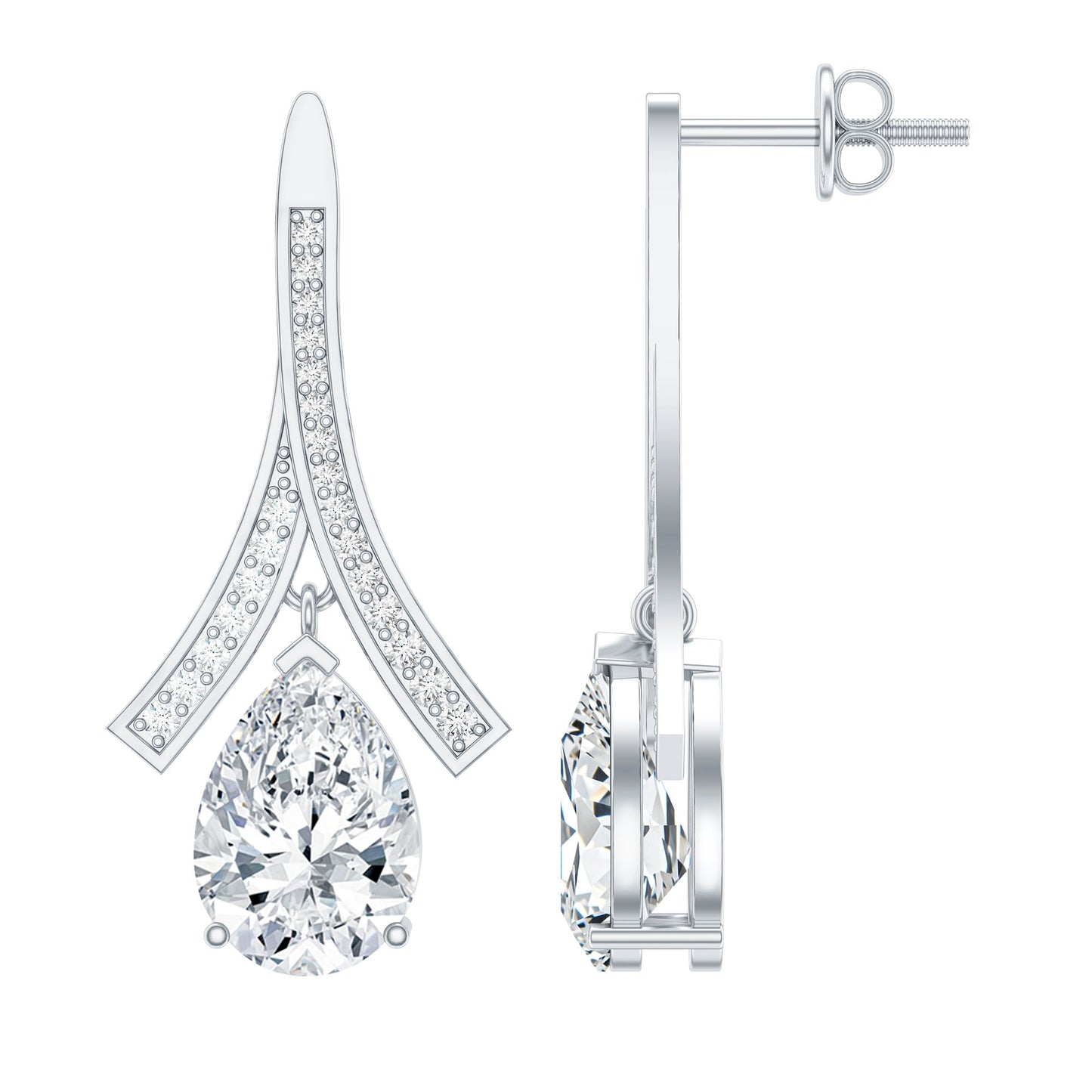 Pear Shaped 4 Carat Moissanite Dangle Drop Earrings for Wedding