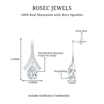 Pear Shaped 4 Carat Moissanite Dangle Drop Earrings for Wedding