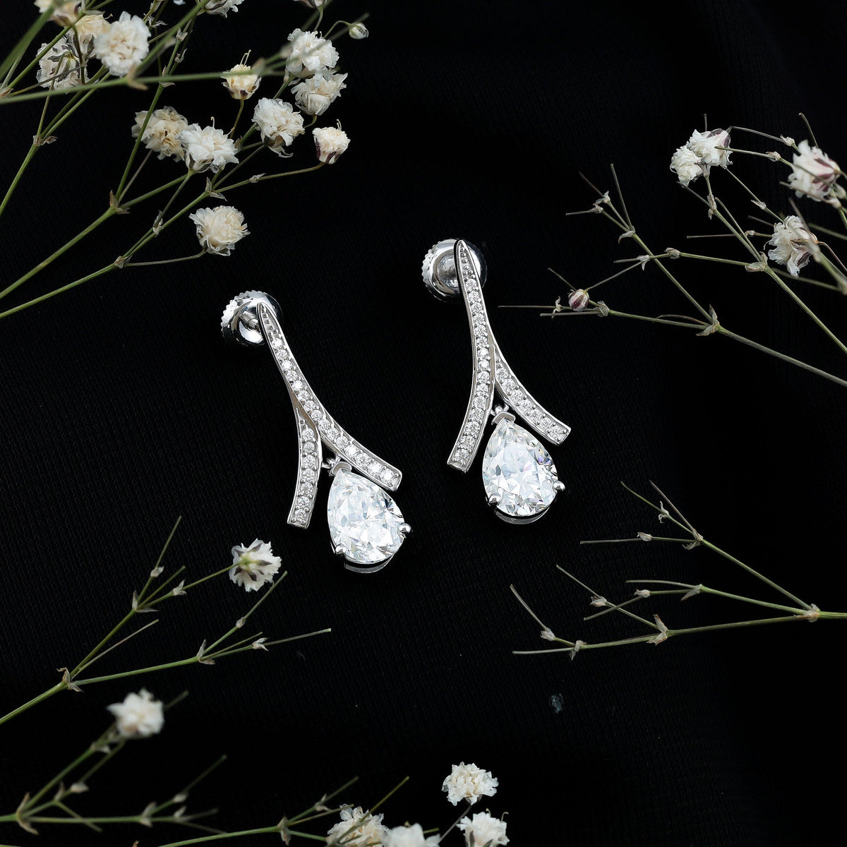 Pear Shaped 4 Carat Moissanite Dangle Drop Earrings for Wedding