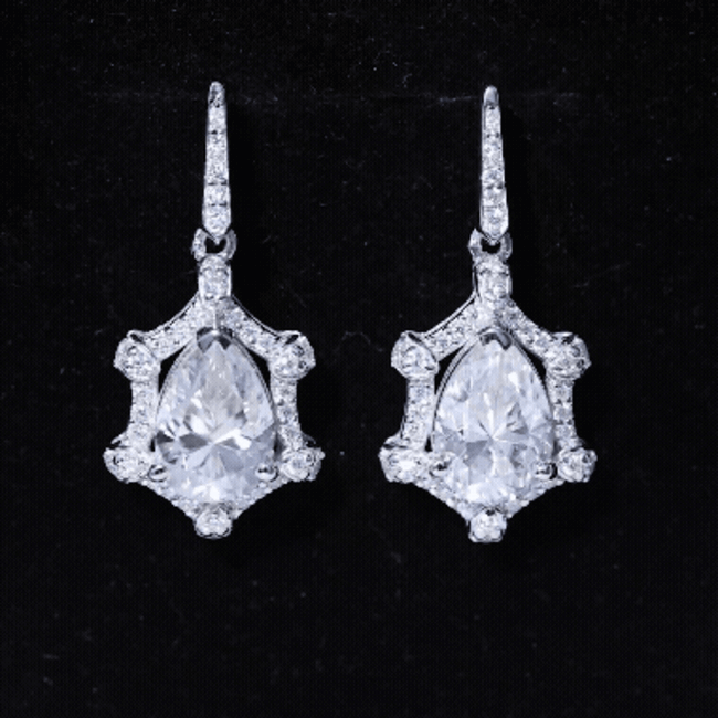 Vintage Inspired Moissanite Silver Drop Earrings for Wedding