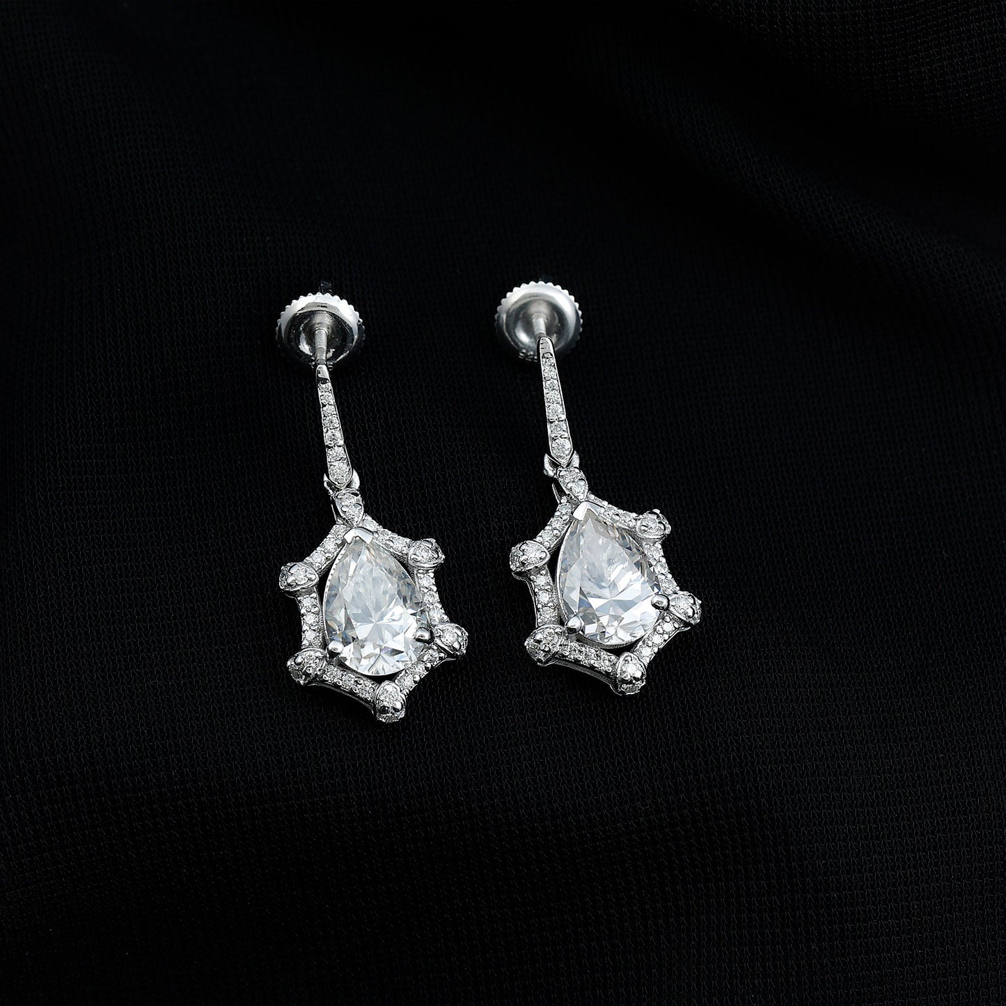 Vintage Inspired Moissanite Silver Drop Earrings for Wedding