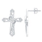 Certified Moissanite Vintage Cross Stud Earrings in Silver