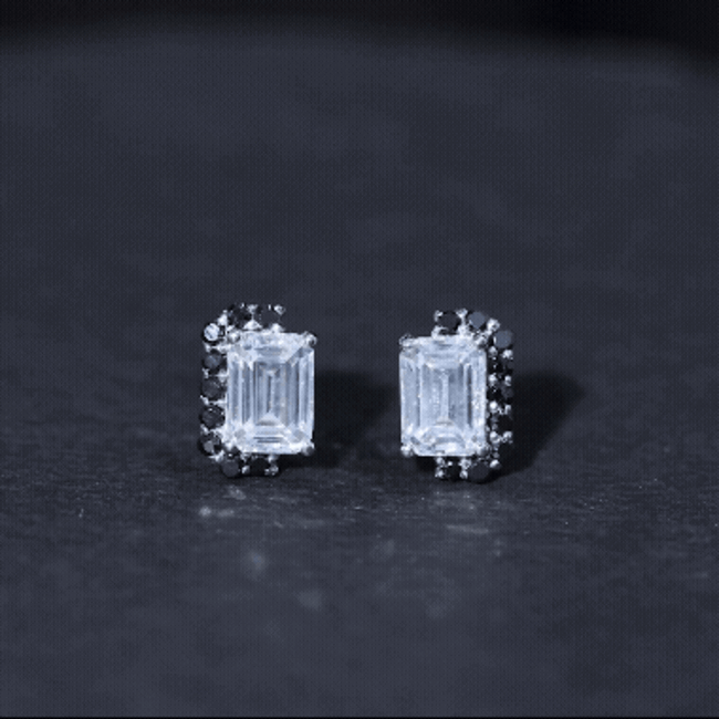 Certified 3.4 Carat Moissanite Stud Earrings with Lab Grown Black Diamond