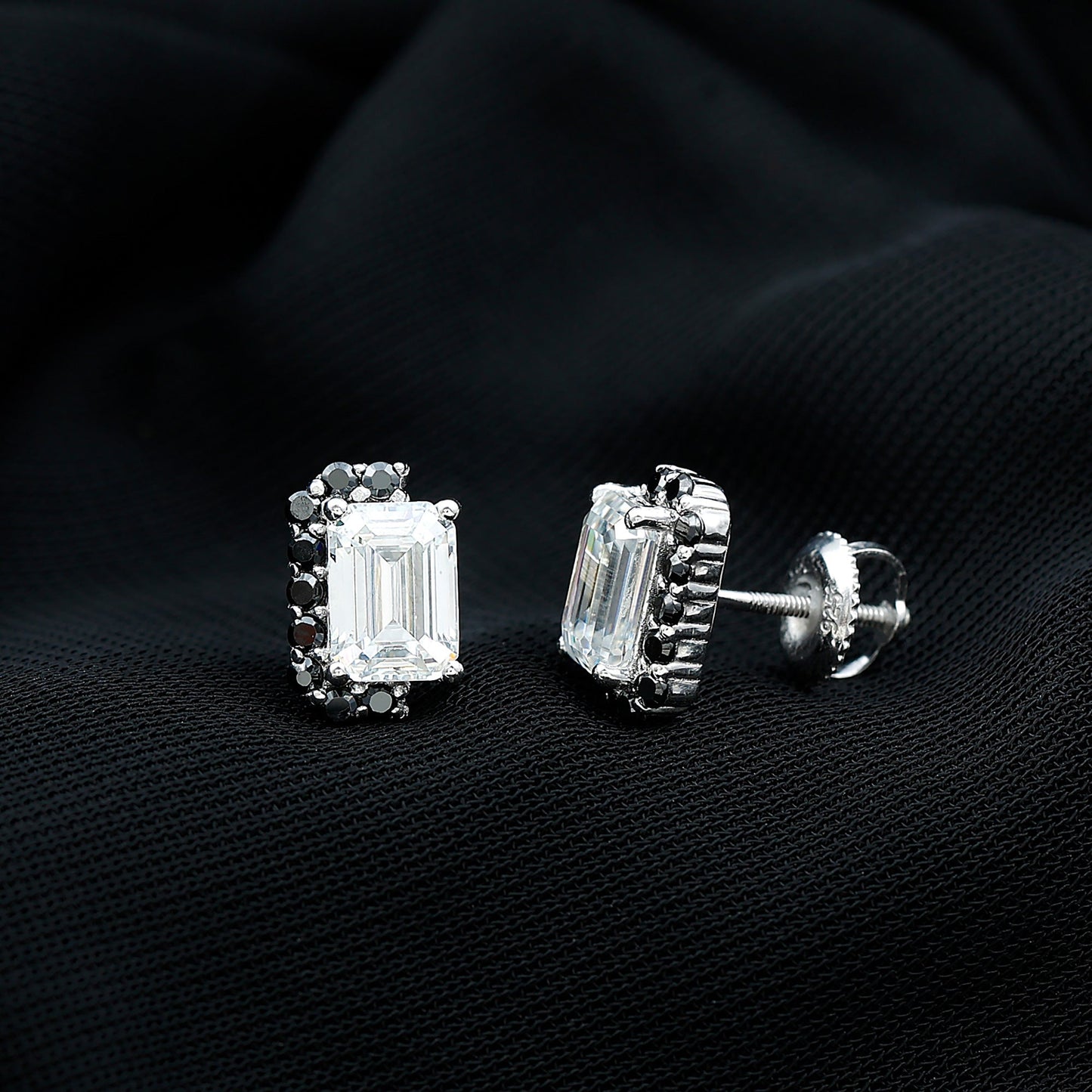 Certified 3.4 Carat Moissanite Stud Earrings with Lab Grown Black Diamond