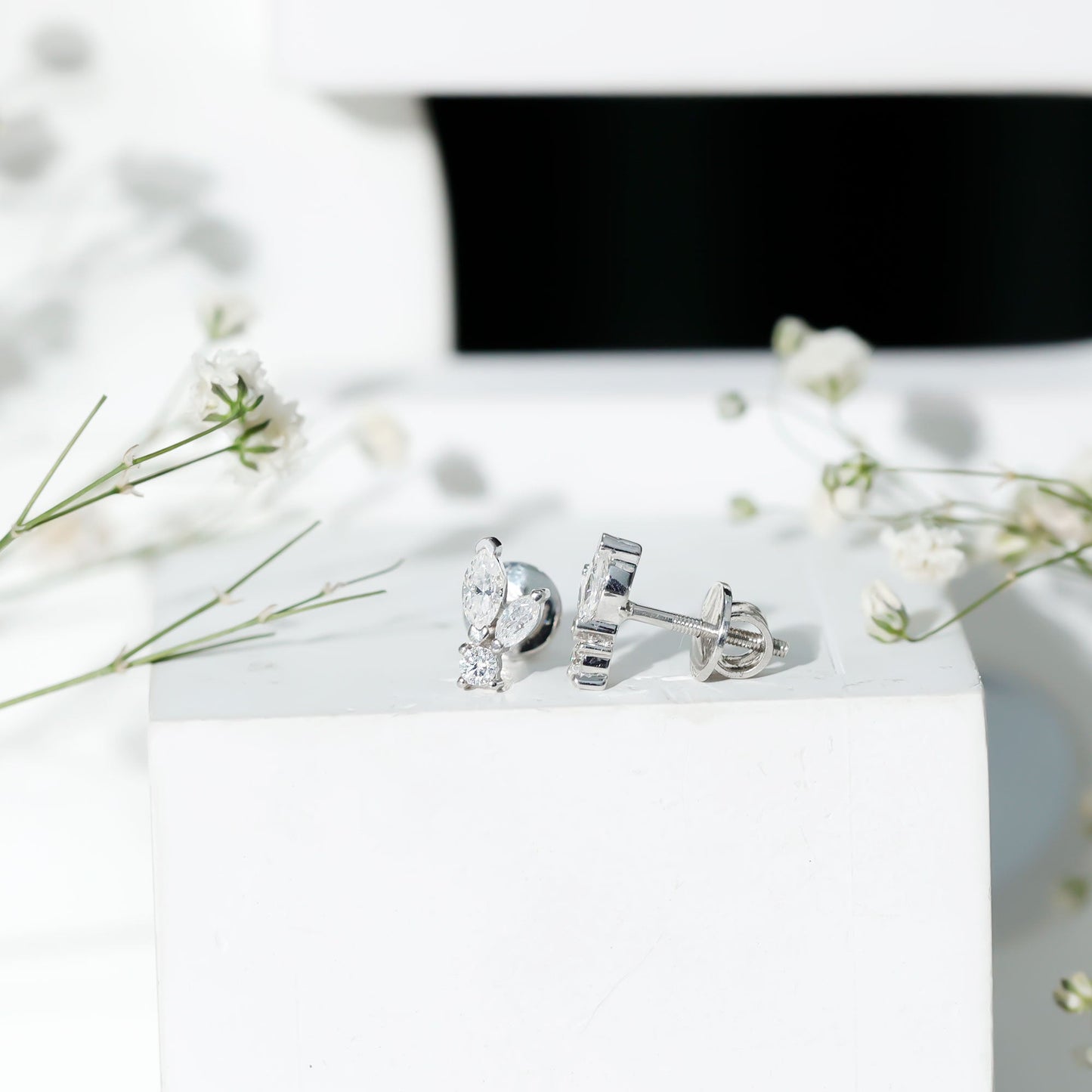 Certified Moissanite Playboy Stud Earrings in 14K Gold Plated Silver