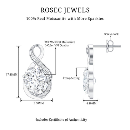 4 Carat Oval Cut Moissanite Infinity Stud Earrings in Silver