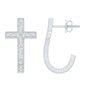 Certified Moissanite Cross J Hoop Earrings in Sterling Silver