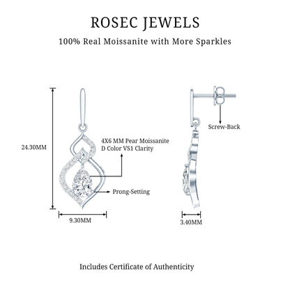 Certified 1 Carat Pear Shaped Moissanite Dangle Earrings for Wedding