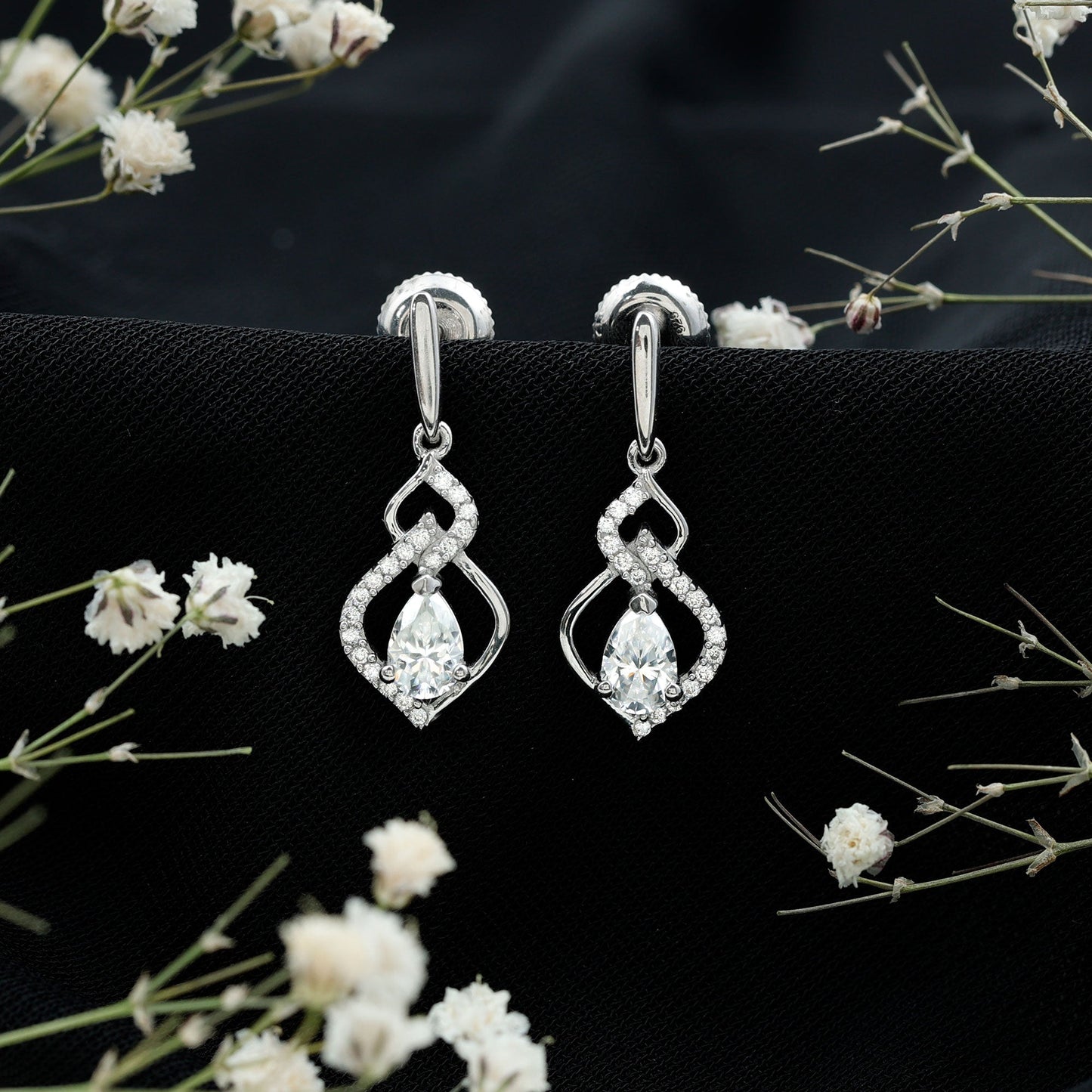 Certified 1 Carat Pear Shaped Moissanite Dangle Earrings for Wedding