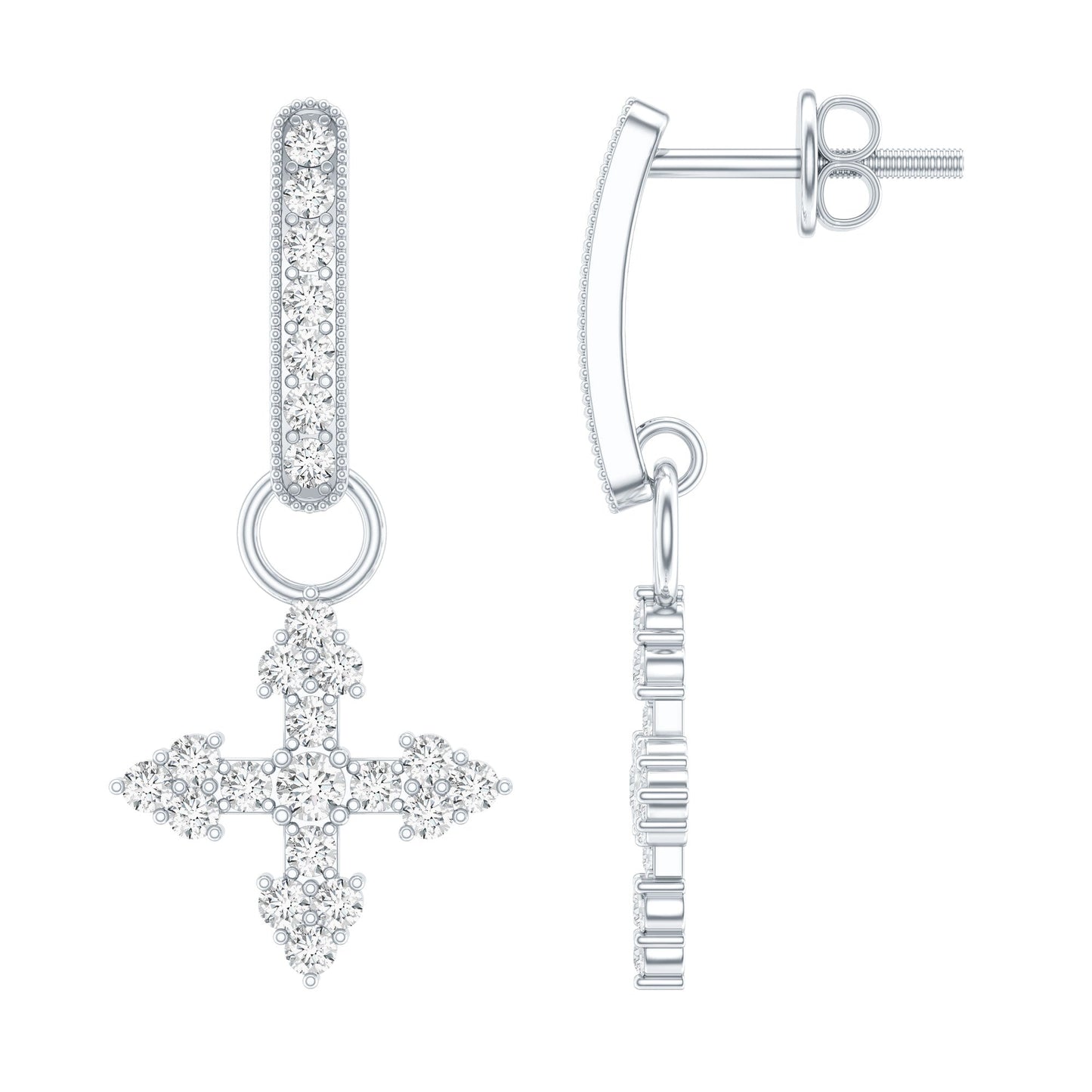 Certified Moissanite Cross Drop Earrings in Sterling Silver