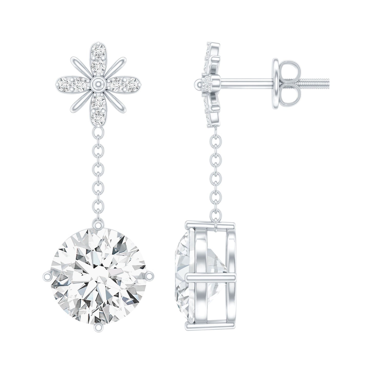 Floral Inspired 4.2 Carat Moissanite Dangling Earrings in Silver