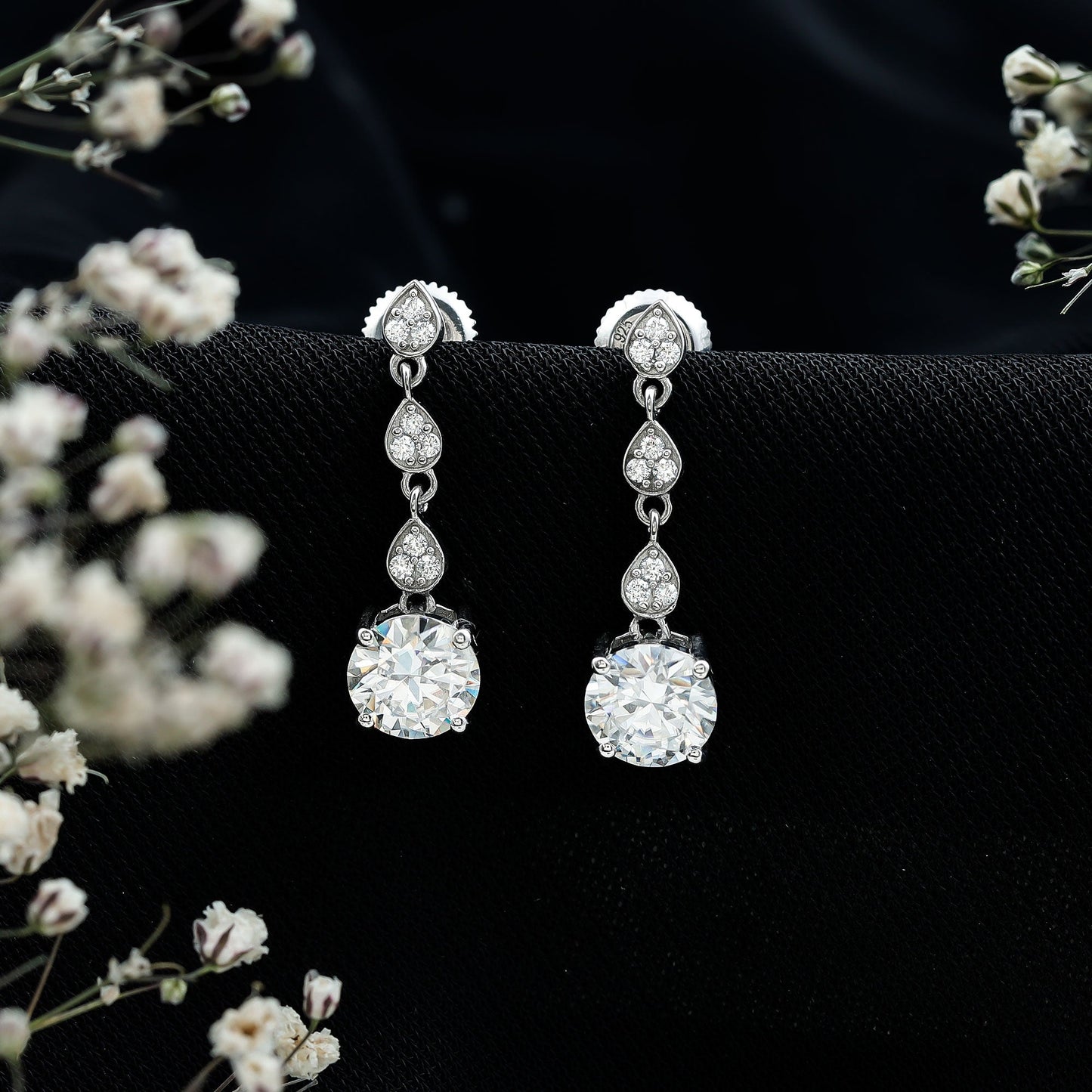 Certified 2.7 Carat Moissanite Dangling Earrings in Silver