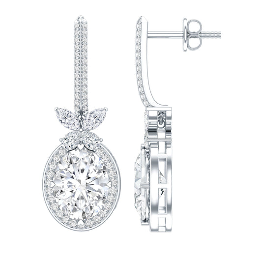 Certified 7X9 MM Oval Moissanite Wedding Drop Earrings with Screw Back