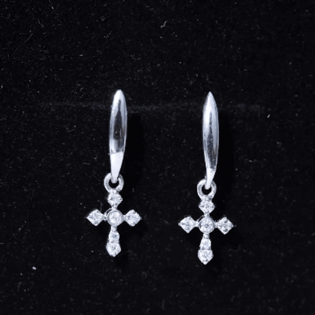 Minimalist Moissanite Cross Drop Earrings in Sterling Silver