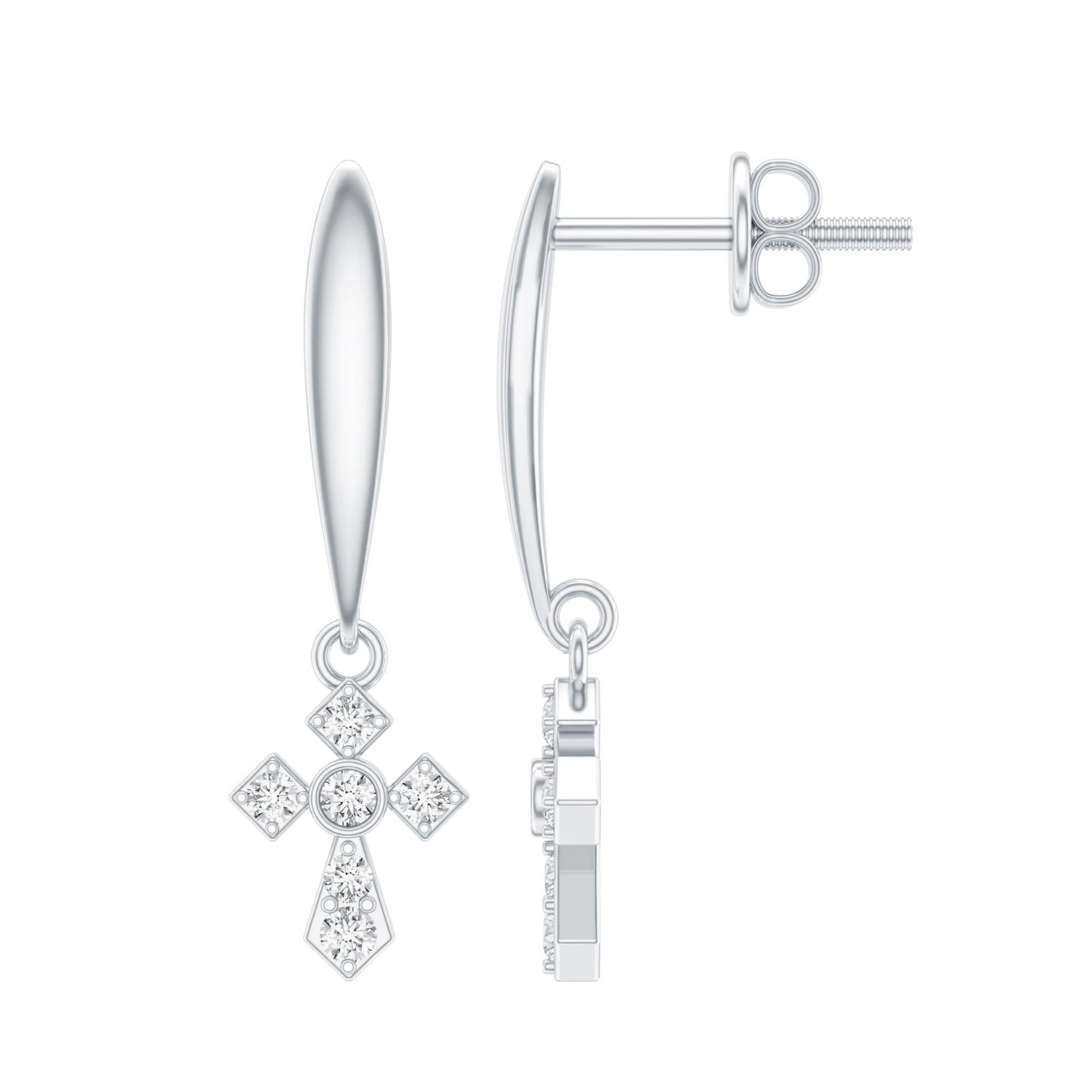Minimalist Moissanite Cross Drop Earrings in Sterling Silver