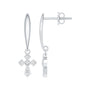 Minimalist Moissanite Cross Drop Earrings in Sterling Silver