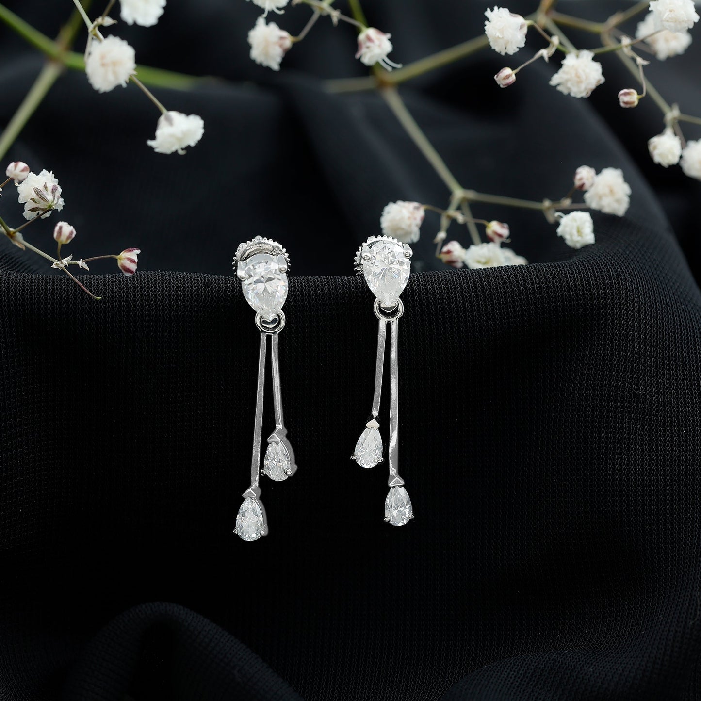 Certified Moissanite Bar Dangle Earrings in Sterling Silver